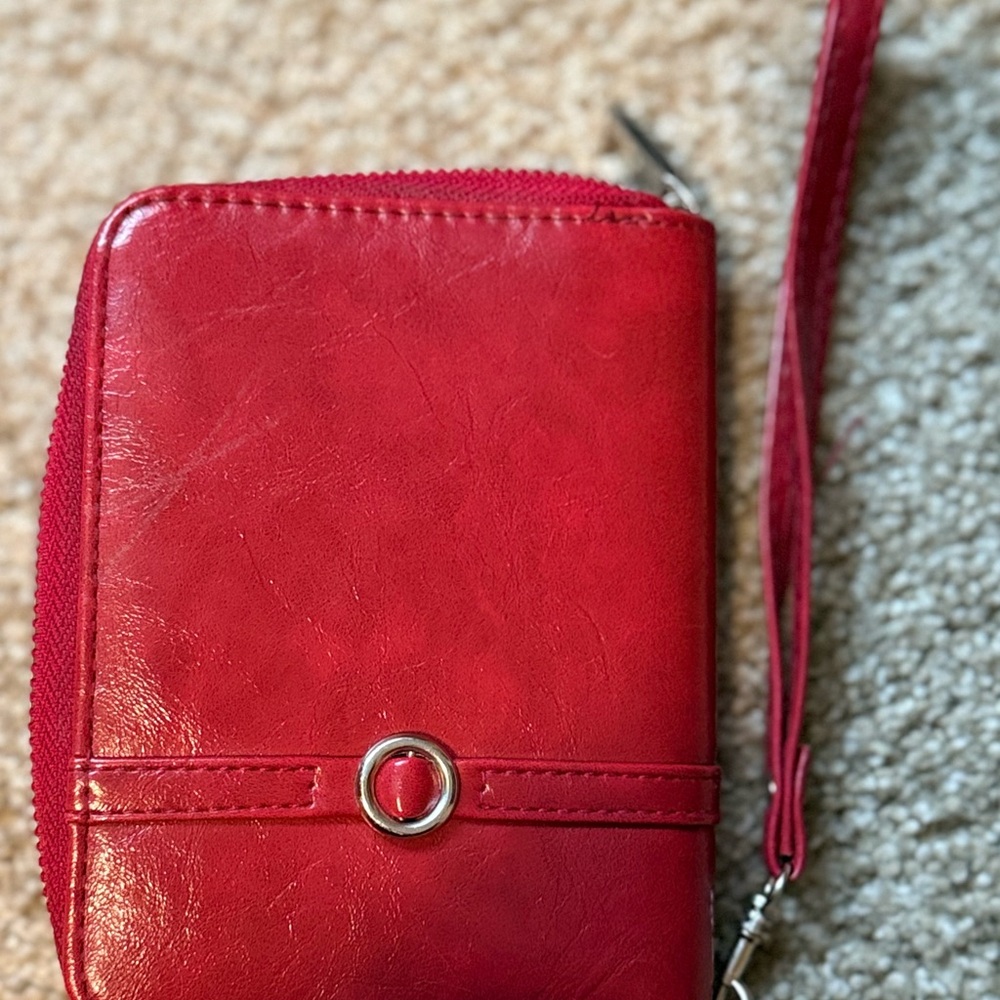 Red Leather Wristlet Wallet